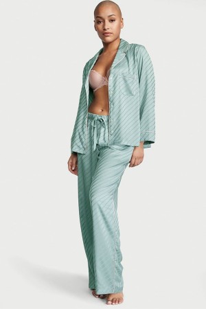 Victoria's Secret Satin Long Pyjamas Groen | 94513-MACZ