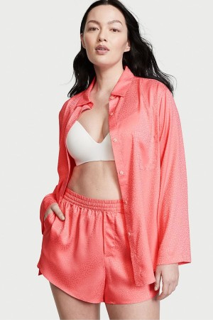 Victoria's Secret Satin Long Sleeve Kort Pyjamas Geel | 08594-PBVT