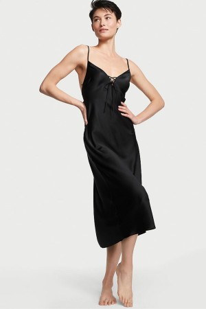 Victoria's Secret Satin Midi Slip Zwart | 38724-FUEK