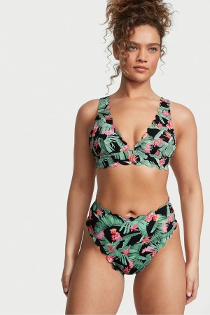 Victoria's Secret Scallop Plunge Bikini Top Tropical Palm | 36405-KSAY