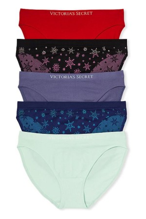 Victoria's Secret Seamless Bikini Knickers 5 Pack Red/Blue/Purple/Black/Green | 14978-QIYW