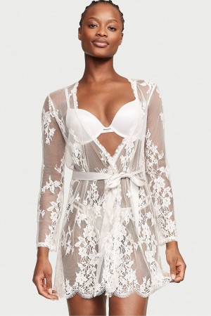 Victoria's Secret Sheer Kanten Robe Wit | 32687-QXYW