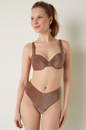 Victoria's Secret Shimmer Push Up Bikini Top Soft Cappucino | 73401-JKRC