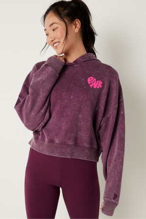 Victoria's Secret Shine Crop Long Sleeve Hoodie Bordeaux Rood | 67402-GWZF