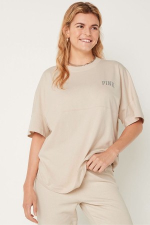 Victoria's Secret Shine Oversized Kort Sleeve T-Shirt Donkergrijs | 43981-ZSUI