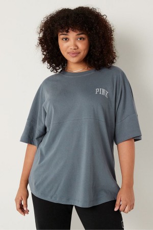 Victoria's Secret Shine Oversized Kort Sleeve T-Shirt Donkergrijs | 28935-EOBW