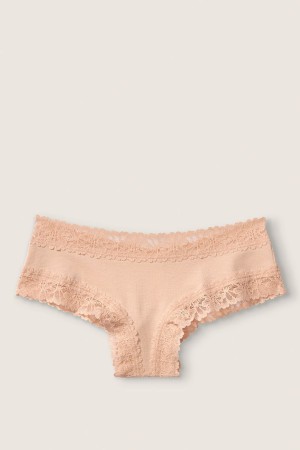 Victoria's Secret Stretch Katoenen Kanten Trim Cheeky Knickers Buff Nude | 90638-KORF