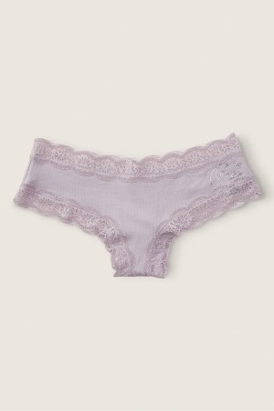 Victoria's Secret Stretch Katoenen Kanten Trim Cheeky Knickers Paars Grijs | 49582-EVPM