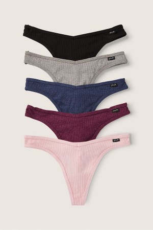 Victoria's Secret Stretch Katoenen Katoenen String Knickers 5 Pack Black/Grey/Blue/Burgundy/Pink | 96348-UNWI