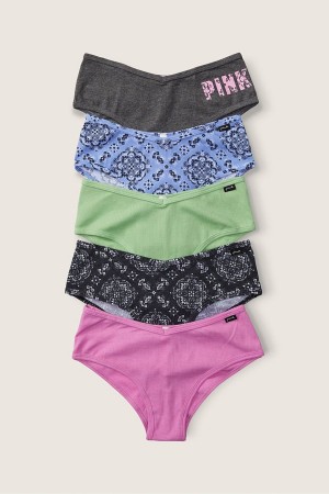 Victoria's Secret Stretch Katoenen Katoenen Cheeky Knickers 5 Pack Grey/Purple/Blue/Green Print | 61872-FYKA