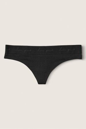 Victoria's Secret Stretch Katoenen Katoenen Logo String Knickers Zwart | 34057-YRLN