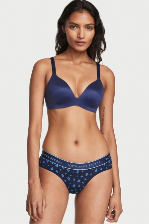 Victoria's Secret Stretch Katoenen Katoenen Logo Hipster Knickers Donkerblauw Blauw | 93280-XHKA