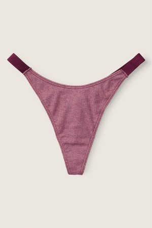 Victoria's Secret Stretch Katoenen Katoenen High Leg Logo String Knickers Bordeaux Paars | 04759-JBUM