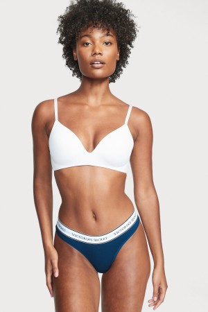 Victoria's Secret Stretch Katoenen Logo Knickers Blauw | 80652-GZBP