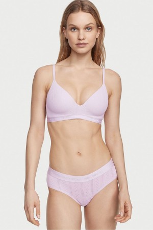 Victoria's Secret Stretch Katoenen Logo Taille Pointelle Hipster Knickers Paars | 98560-MYUO