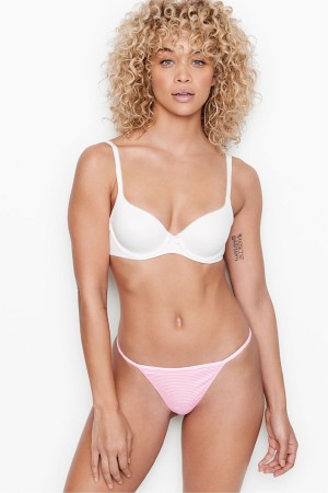 Victoria's Secret Stretch Katoenen No Show String Knickers Candy/White Mini Stripe | 47506-ARXG