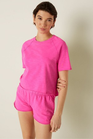 Victoria's Secret Summer Lounge Katoenen Pyjama Kort Sleeve TShirt Roze | 52370-WSTI