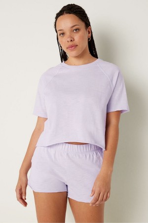 Victoria's Secret Summer Lounge Katoenen Pyjama Kort Sleeve TShirt Roze | 74615-KIFM