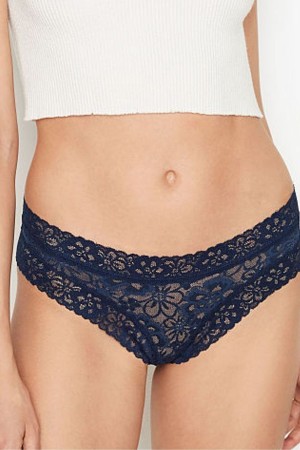 Victoria's Secret The Lacie Kanten Cheeky Knickers Donkerblauw Blauw | 69530-QYKX