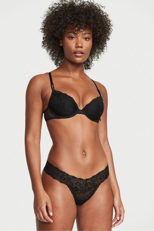 Victoria's Secret The Lacie Kanten String Knickers Zwart | 42953-NWPH