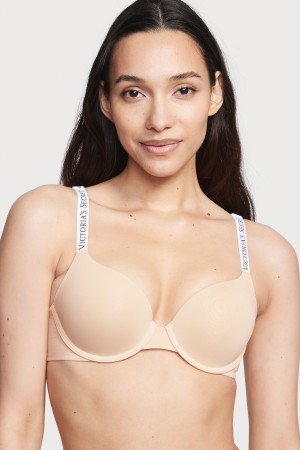 Victoria's Secret The T-Shirt Full Coverage Push Up Logo Bra Champagne Nude | 19436-EMHL