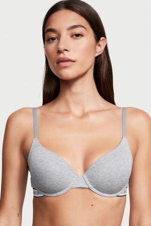 Victoria's Secret The T-Shirt Lightly Gevoerde Demi Logo Bra Grijs | 73594-OZYV