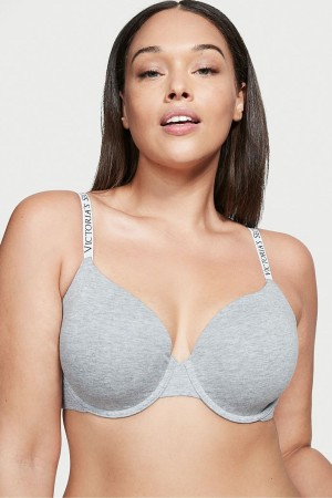 Victoria's Secret The T-Shirt Push Up Logo Riemen Bra Grijs | 64798-VXWE