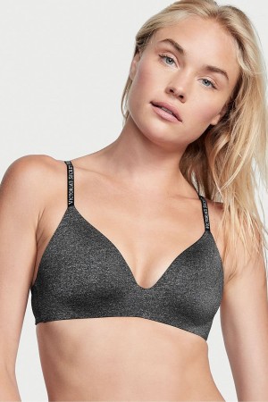 Victoria's Secret The T-Shirt Smooth Logo Riemen Lightly Gevoerde Non Wired T-Shirt Bra Zwart | 46583-UHJO