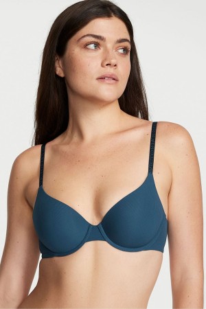 Victoria's Secret The T-Shirt Smooth Logo Riemen Light Gevoerde T-Shirt Bra Blauw | 68471-MVRP