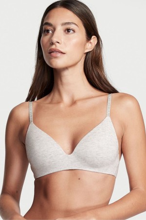 Victoria's Secret The T-Shirt Smooth Logo Riemen Lightly Gevoerde Non Wired T-Shirt Bra Grijs | 08572-ROPG