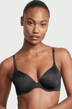 Victoria's Secret The T-Shirt Smooth Logo Riemen Lightly Gevoerde Full Cup T-Shirt Bra Zwart | 39720-DLTR