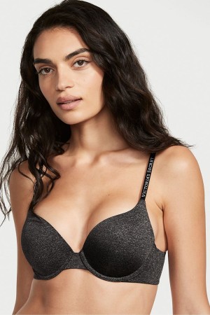 Victoria's Secret The T-Shirt Smooth Logo Riemen Full Cup Push Up T-Shirt Bra Zwart | 67539-SNZA