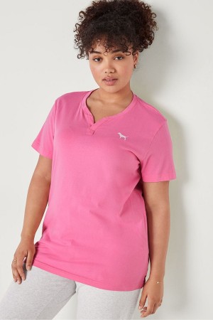 Victoria's Secret V Neck Kort Sleeve T-Shirt Roze | 63278-HGKO