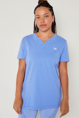 Victoria's Secret V Neck Kort Sleeve T-Shirt Blauw | 46921-MAJT