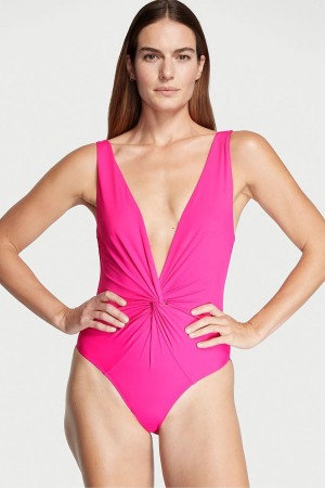 Victoria's Secret V Neck Plunge Open Back Swimsuit Roze | 08342-FDKP