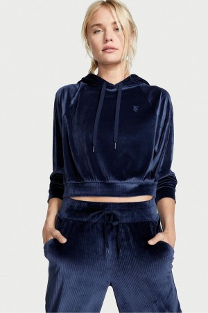 Victoria's Secret Velour Lounge Hoodie Donkerblauw Blauw | 61507-IJUS