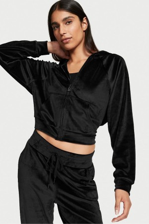 Victoria's Secret Velour Lounge Zip Up Hoodie Zwart | 38479-UCIG