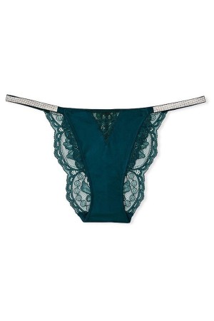 Victoria's Secret Very Sexy Kanten Shine Riemen String Knickers Zwart Groen | 24901-UDBR