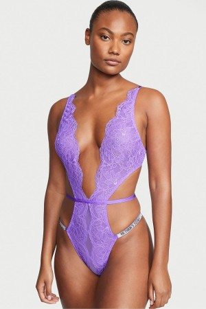 Victoria's Secret Very Sexy Shine Riemen Kanten Crotchless Bodysuit Roze | 04781-REYB