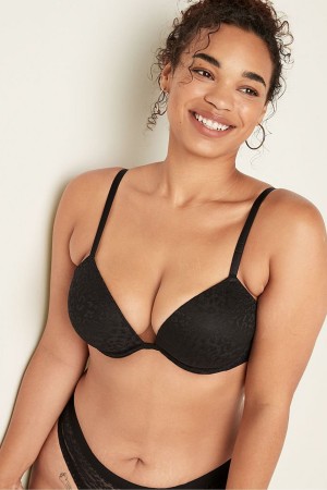 Victoria's Secret Wear Everywhere Add 2 Cups Kanten Push Up T-Shirt Bra Zwart | 39802-KSPW