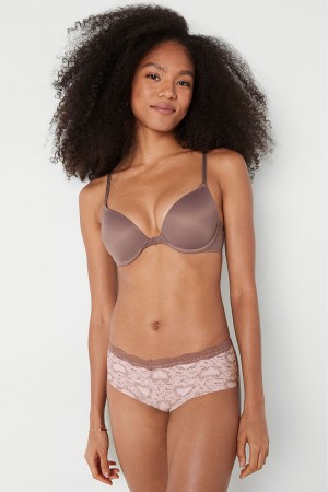 Victoria's Secret Wear Everywhere Front Bevestiging Push Up T-Shirt Bra Koffie Bruin | 21967-TRZU