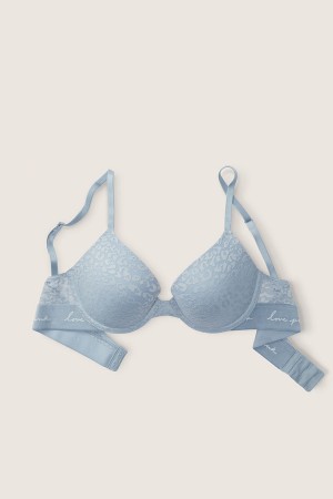 Victoria's Secret Wear Everywhere Kanten Push Up T-Shirt Bra Blauw | 91602-TCHR