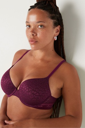 Victoria's Secret Wear Everywhere Kanten Lightly Gevoerde Push Up T-Shirt Bra Bordeaux Paars | 50489-NHWV