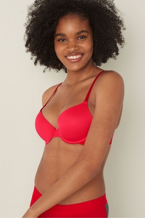 Victoria's Secret Wear Everywhere Smooth Push Up T-Shirt Bra Rood | 65493-ERUK