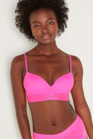 Victoria's Secret Wear Everywhere Smooth Shine Riemen Non Wired Push Up T-Shirt Bra Roze Roze | 74320-HEPD