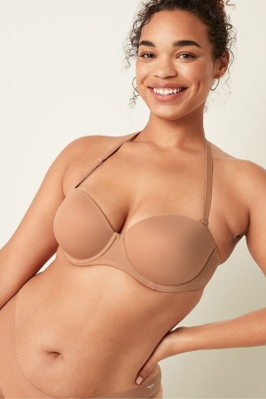 Victoria's Secret Wear Everywhere Smooth Multiway Strapless Push Up Bra Mocha Latte Nude | 67408-ZKCM