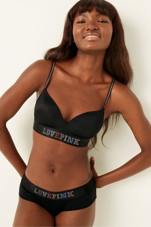 Victoria's Secret Wear Everywhere Smooth Shine Riemen Non Wired Push Up T-Shirt Bra Zwart | 09342-YAMN