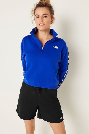 Victoria's Secret Zip Up Long Sleeve Crop Sweatshirt Blauw | 72310-BOJK