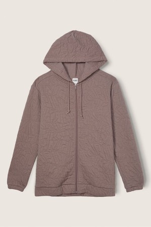 Victoria's Secret Zip Up Long Sleeve Hoodie Koffie Bruin | 93572-GNMO