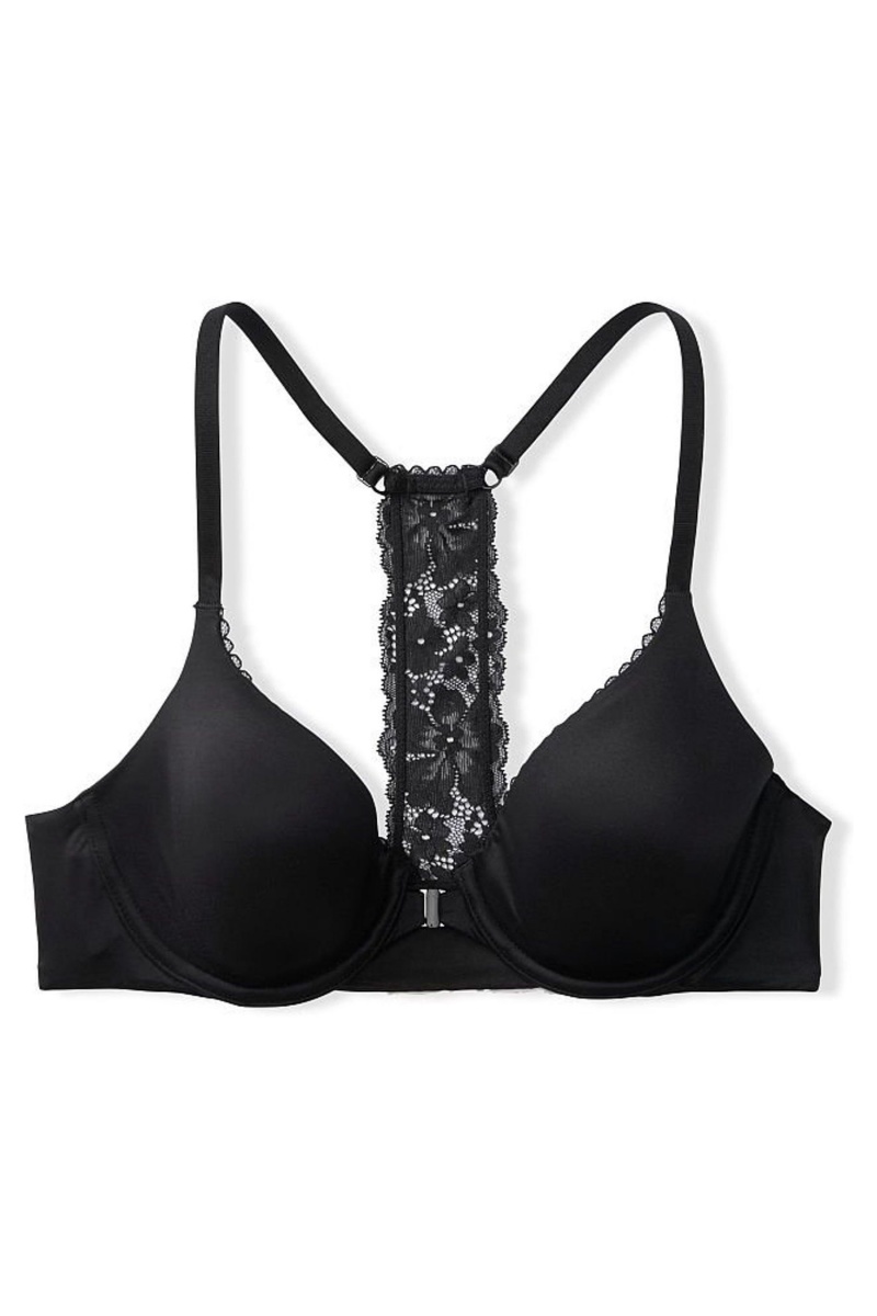 Victoria's Secret Body by Victoria Kanten Trim Front Bevestiging Lightly Gevoerde Full Cup Bra Zwart | 19642-KVQA